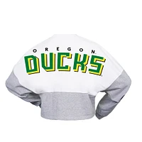 Women's Spirit Jersey  White Oregon Ducks Heather Block Cropped Long Sleeve T-Shirt