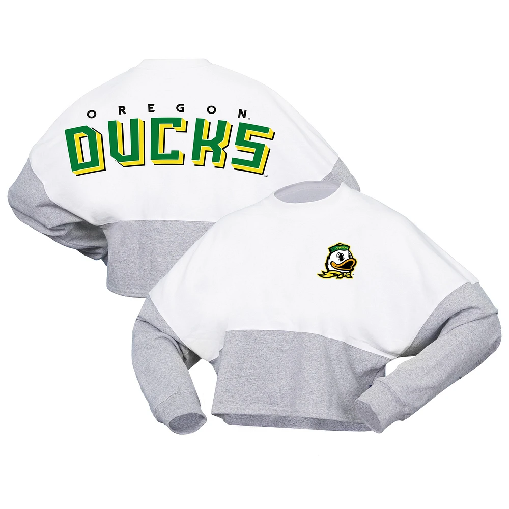 T-shirt en Jersey court à manches longues Oregon Ducks Heather Block pour femme Spirit blanc