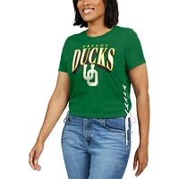 Women's WEAR by Erin Andrews Green Oregon Ducks Side Lace-Up Modest Crop T-Shirt