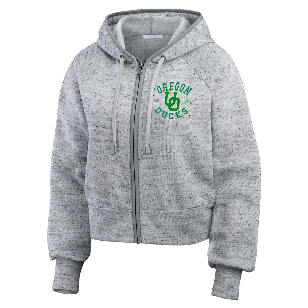 Women's Wear by Erin Andrews Heather Gray Oregon Ducks Speckle Double-Hit Raglan Full-Zip Hoodie