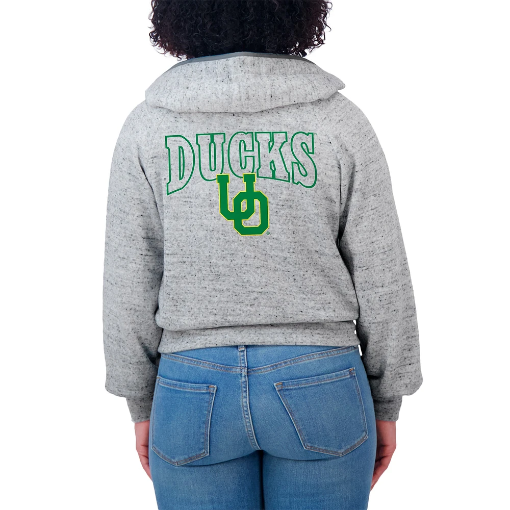 Women's Wear by Erin Andrews Heather Gray Oregon Ducks Speckle Double-Hit Raglan Full-Zip Hoodie