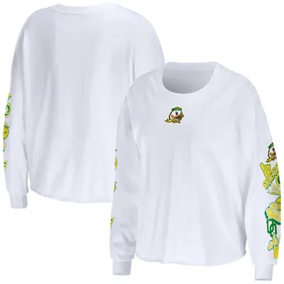Oregon Ducks WEAR by Erin Andrews Women's 3-Hit Cropped Long Sleeve T-Shirt - White