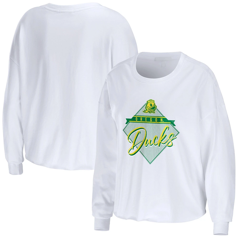 Women's WEAR by Erin Andrews White Oregon Ducks Diamond Long Sleeve Cropped T-Shirt