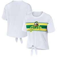 Women's WEAR by Erin Andrews White Oregon Ducks Striped Front Knot Cropped T-Shirt