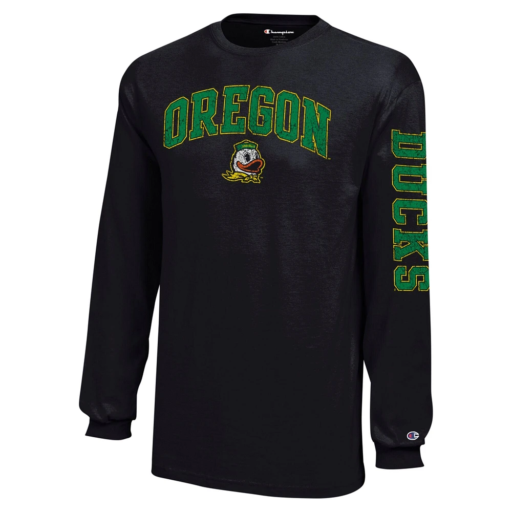 Youth Champion Black Oregon Ducks Distressed Arch Over Logo Long Sleeve T-Shirt