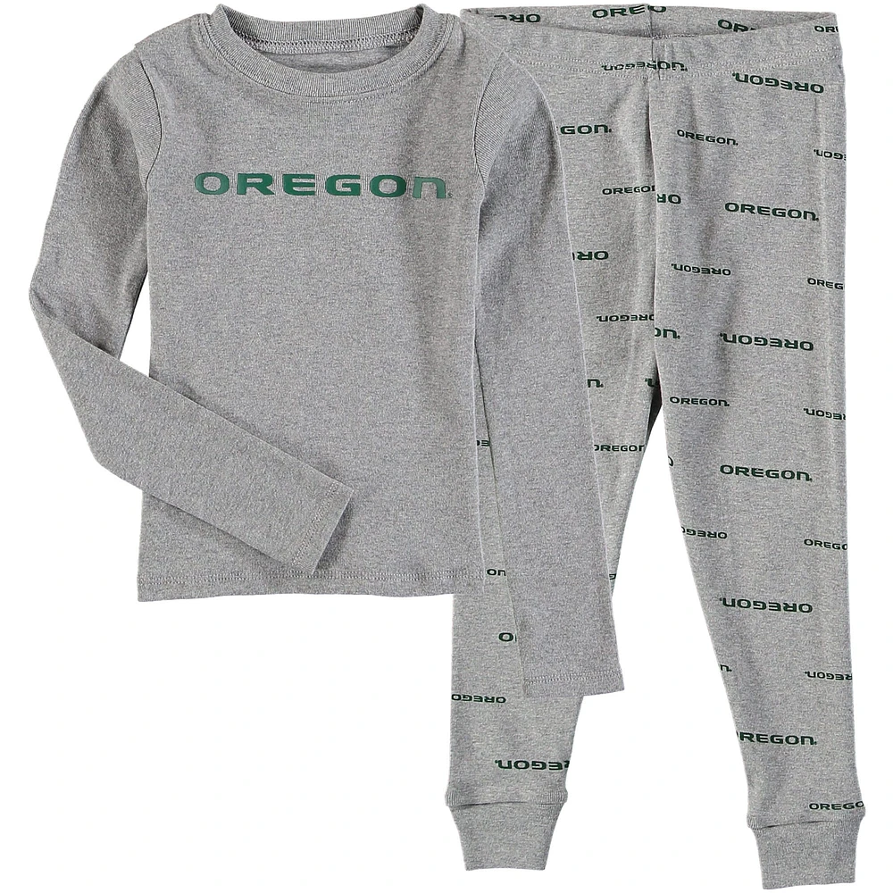 Ensemble de nuit avec t-shirt et pantalon à manches longues pour jeunes, gris chiné, Oregon Ducks