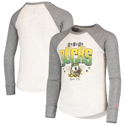 Oregon Ducks League Collegiate Wear Youth Baseball Tri-Blend Raglan Long Sleeve T-Shirt - Heathered Gray