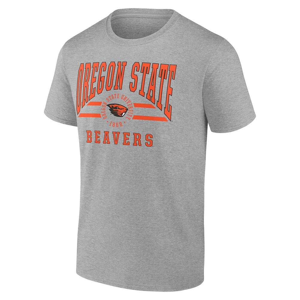 Men's Fanatics  Gray Oregon State Beavers Double Stripe Fame T-Shirt
