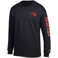 Men's Champion Black Oregon State Beavers Team Stack Long Sleeve T-Shirt