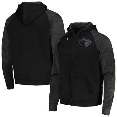 Men's Colosseum Black Oregon State Beavers Blackout 3.0 Tonal Raglan Full-Zip Hoodie