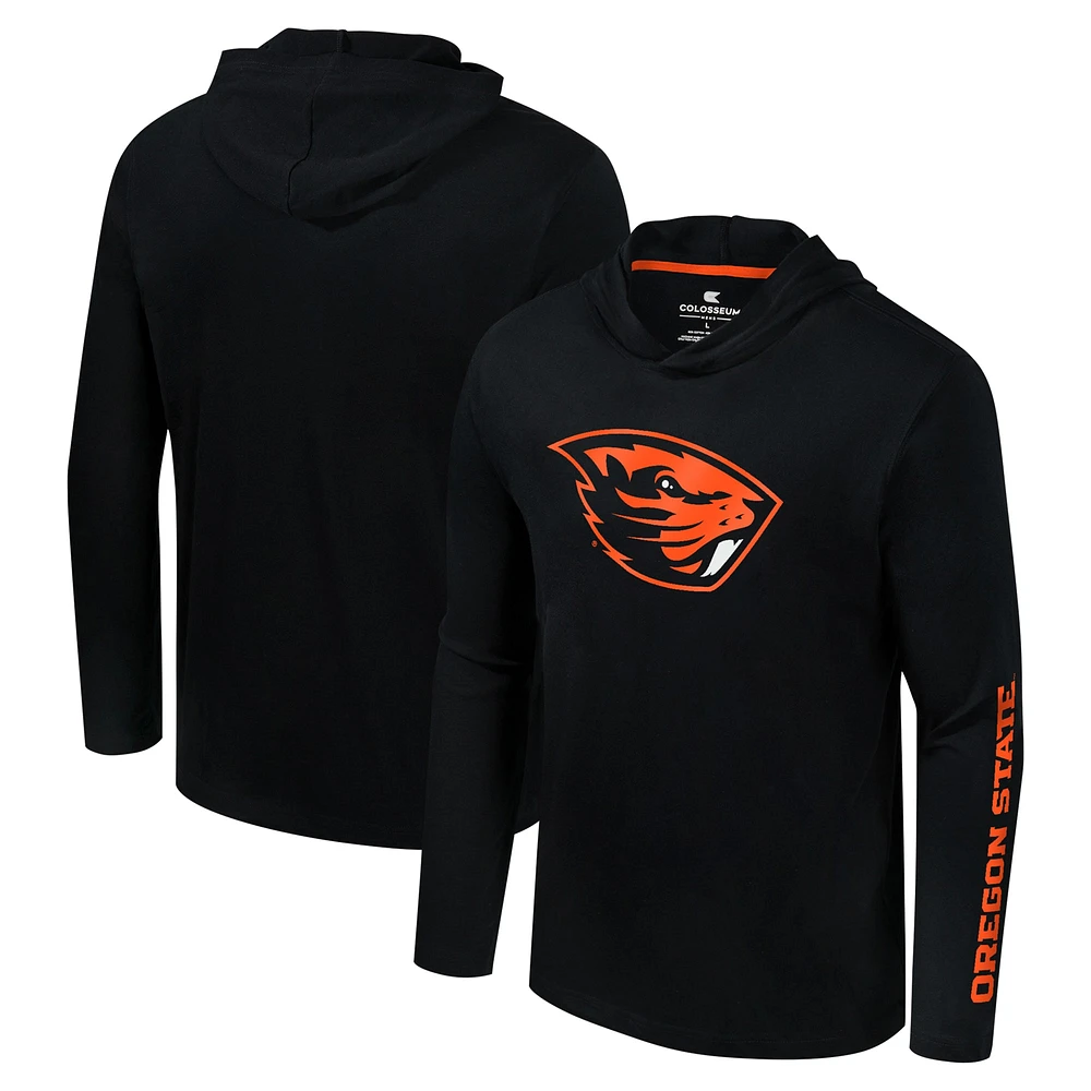 T-shirt à capuche manches longues avec logo Colosseum Black Oregon State Beavers Lockup Active Blend pour hommes