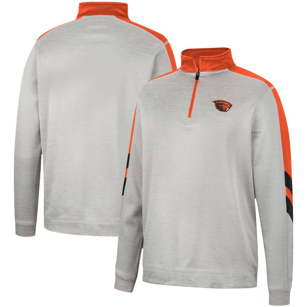 Men's Colosseum Gray/Orange Oregon State Beavers Bushwood Fleece Quarter-Zip Jacket