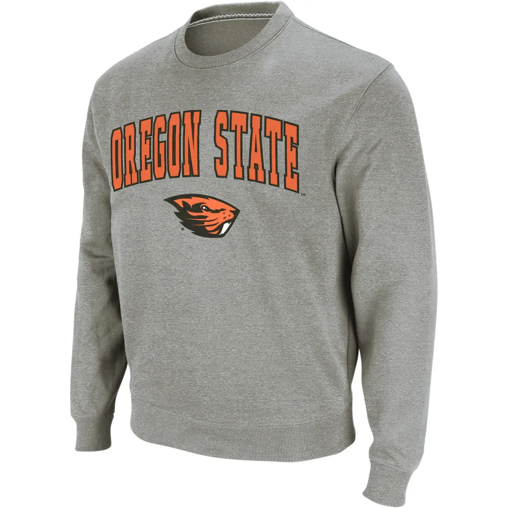 Men's Colosseum Heather Gray Oregon State Beavers Arch & Logo Crew Neck Sweatshirt