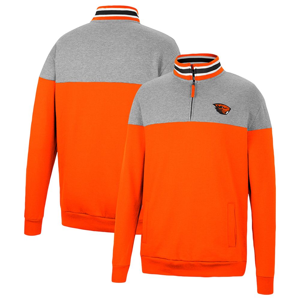 Men's Colosseum Heathered Gray/Orange Oregon State Beavers Be the Ball Quarter-Zip Top