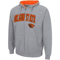 Men's Colosseum Heathered Gray Oregon State Beavers Arch & Logo 3.0 Full-Zip Hoodie