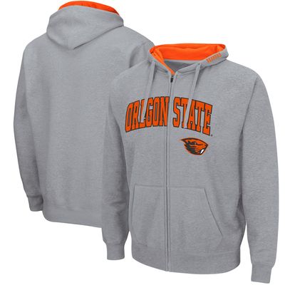 Men's Colosseum Heathered Gray Oregon State Beavers Arch & Logo 3.0 Full-Zip Hoodie