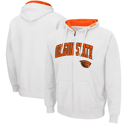 Sweat à capuche entièrement zippé Colosseum Oregon State Beavers Arch & Logo 3.0 pour homme, blanc