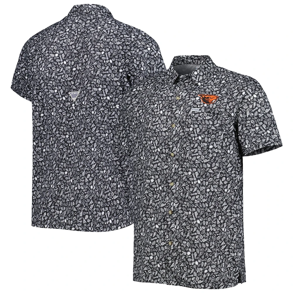 Chemise boutonnée Columbia Oregon State Beavers Super Slack Tide Omni-Shade Team pour homme, noir