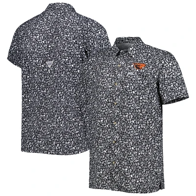 Men's Columbia Black Oregon State Beavers Super Slack Tide Omni-Shade Team Button-Up Shirt