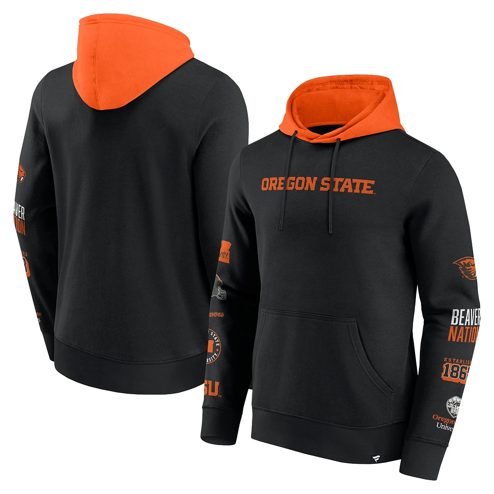 Sweat à capuche en polaire blocs de couleurs Fanatics noir/orange pour homme Oregon State Beavers