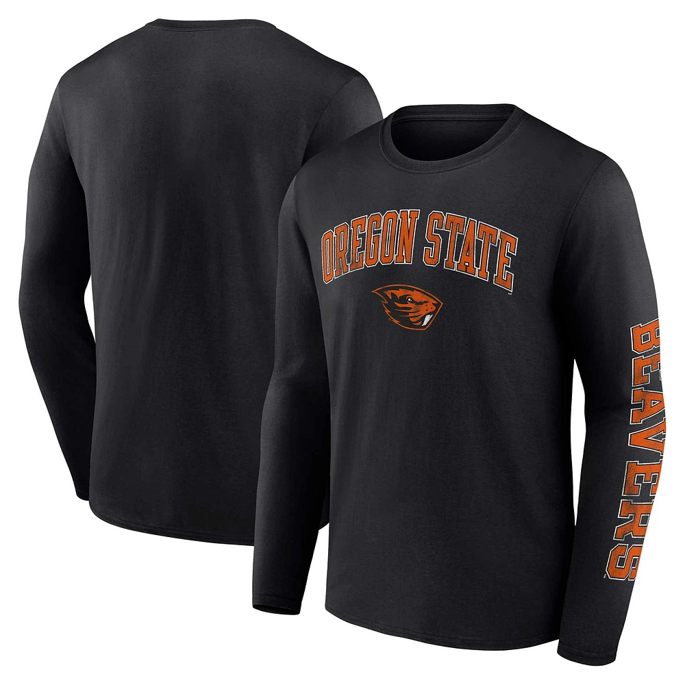 Men's Fanatics Black Oregon State Beavers Distressed Arch Over Logo Long Sleeve T-Shirt