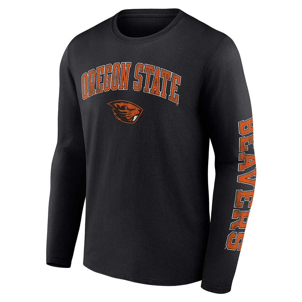 Men's Fanatics Black Oregon State Beavers Distressed Arch Over Logo Long Sleeve T-Shirt