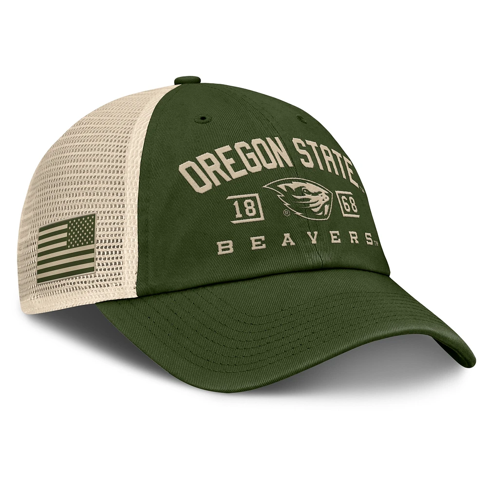 Men's Fanatics Olive Oregon State Beavers OHT Military Appreciation Frontier Trucker Adjustable Hat