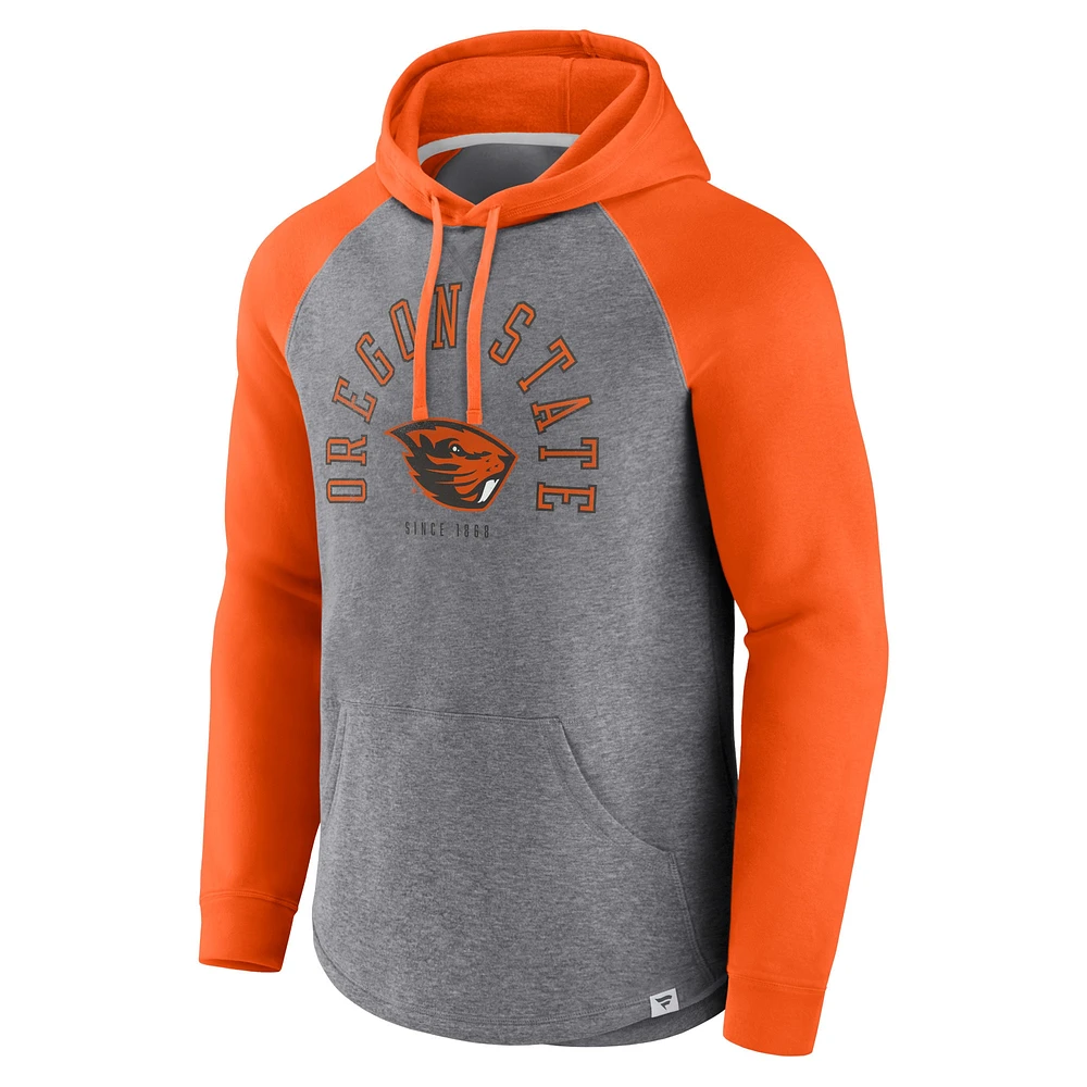 Men's Fanatics Orange/Heather Gray Oregon State Beavers Wrap Up Raglan Pullover Hoodie