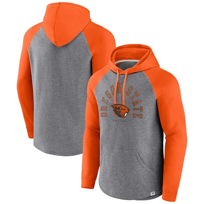 Men's Fanatics Orange/Heather Gray Oregon State Beavers Wrap Up Raglan Pullover Hoodie