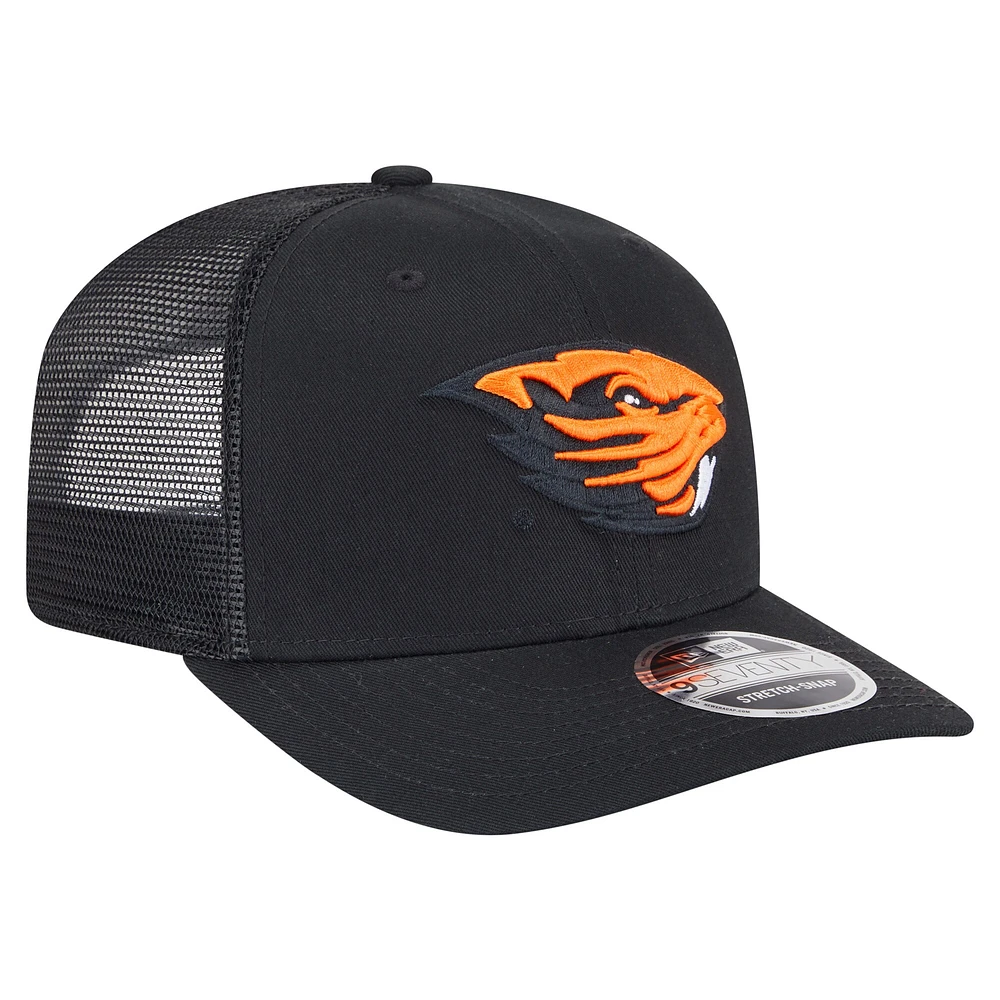 Men's New Era Black Oregon State Beavers Primary 9SEVENTY Trucker Stretch-Snap Hat