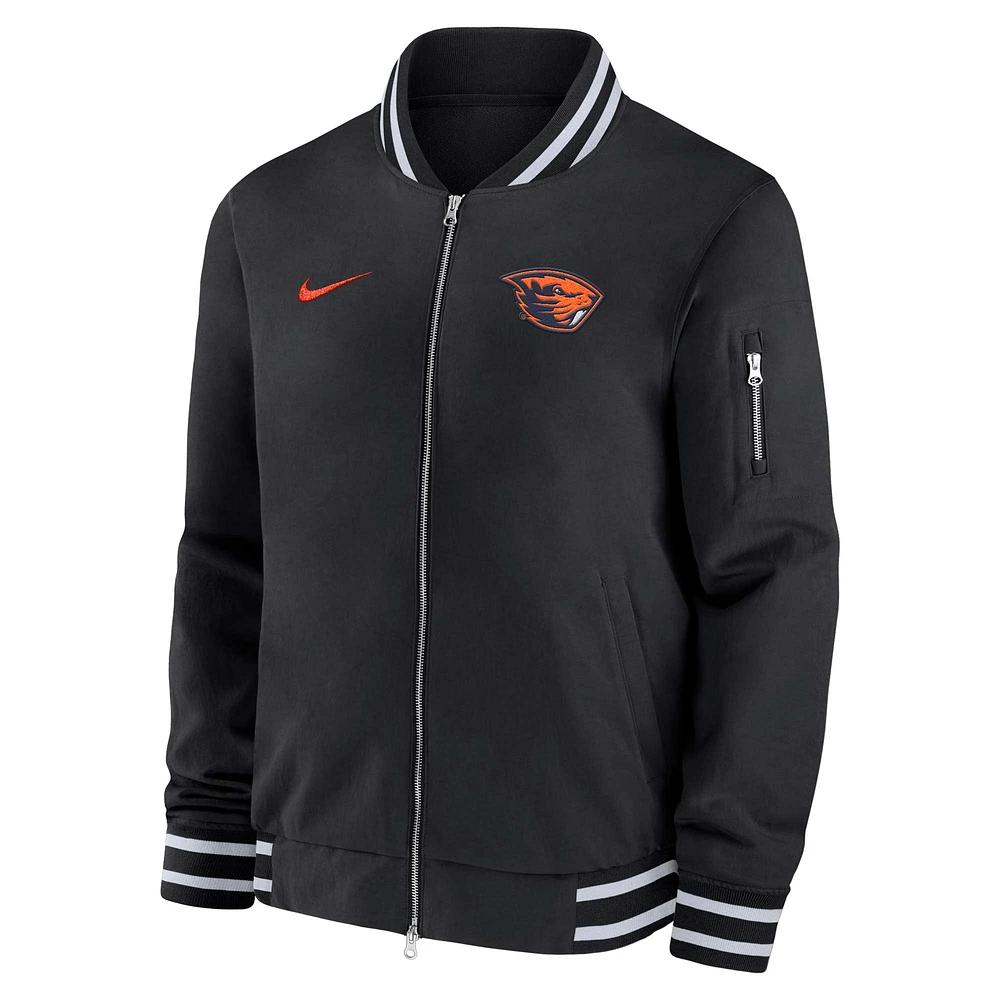 Veste aviateur entièrement zippée Nike noire pour homme Oregon State Beavers