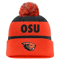 Bonnet en tricot à revers et pompon Nike bleu marine/orange Oregon State Beavers Peak Stripe pour homme