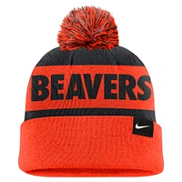 Bonnet en tricot à revers et pompon Nike bleu marine/orange Oregon State Beavers Peak Stripe pour homme