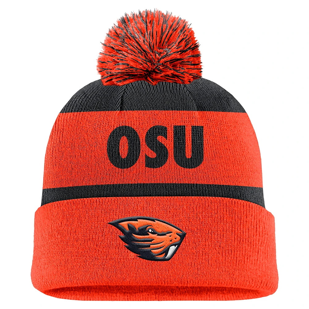 Bonnet en tricot à revers et pompon Nike bleu marine/orange Oregon State Beavers Peak Stripe pour homme