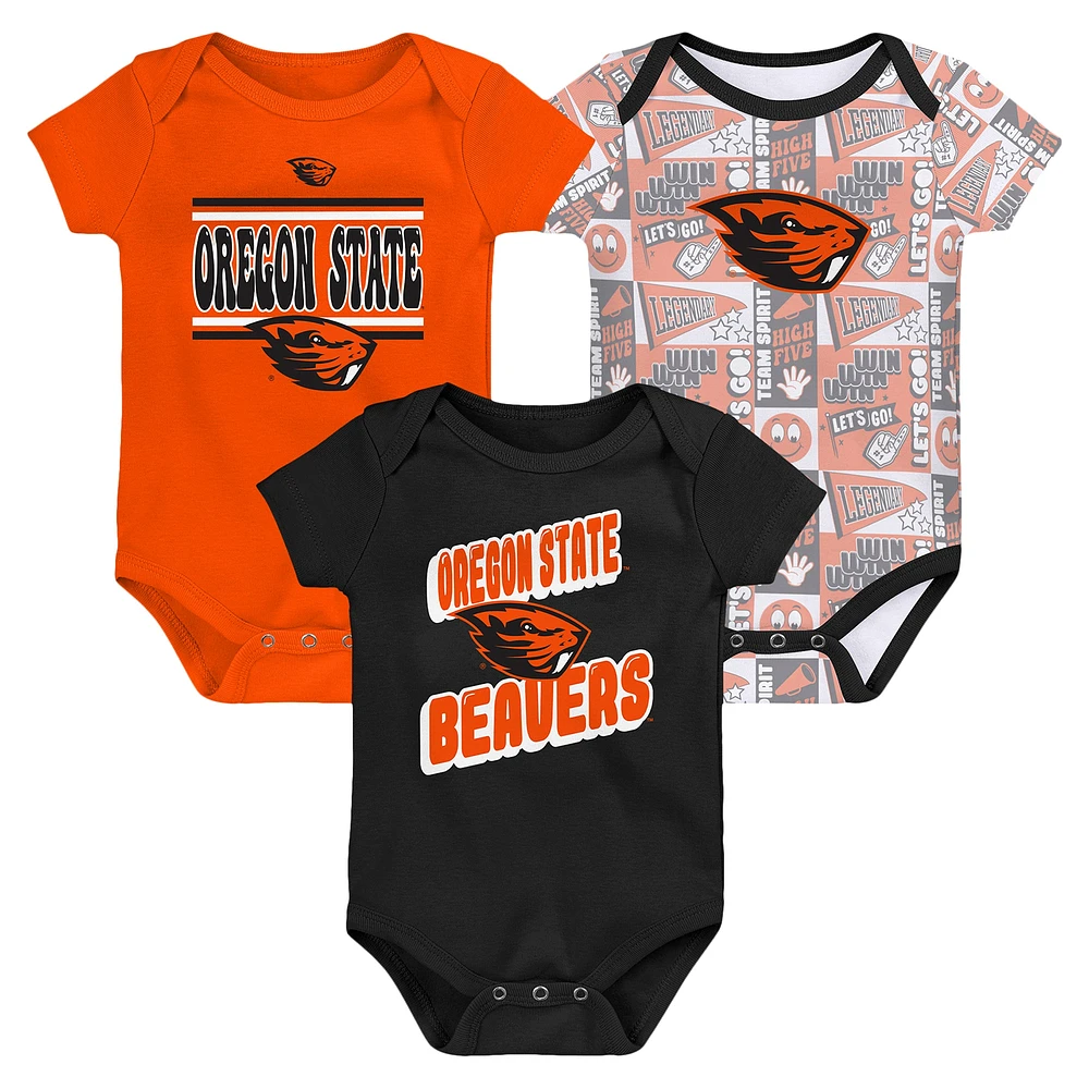 Newborn Black Oregon State Beavers Sunday Comics 3-Pack Bodysuit Set