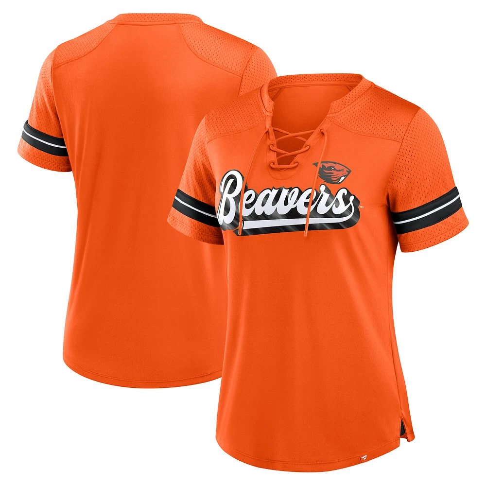 T-shirt à lacets et col en V Athena pour femmes Fanatics Orange Oregon State Beavers Fundamental Overtime Readiness