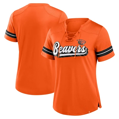 T-shirt à lacets et col en V Athena pour femmes Fanatics Orange Oregon State Beavers Fundamental Overtime Readiness