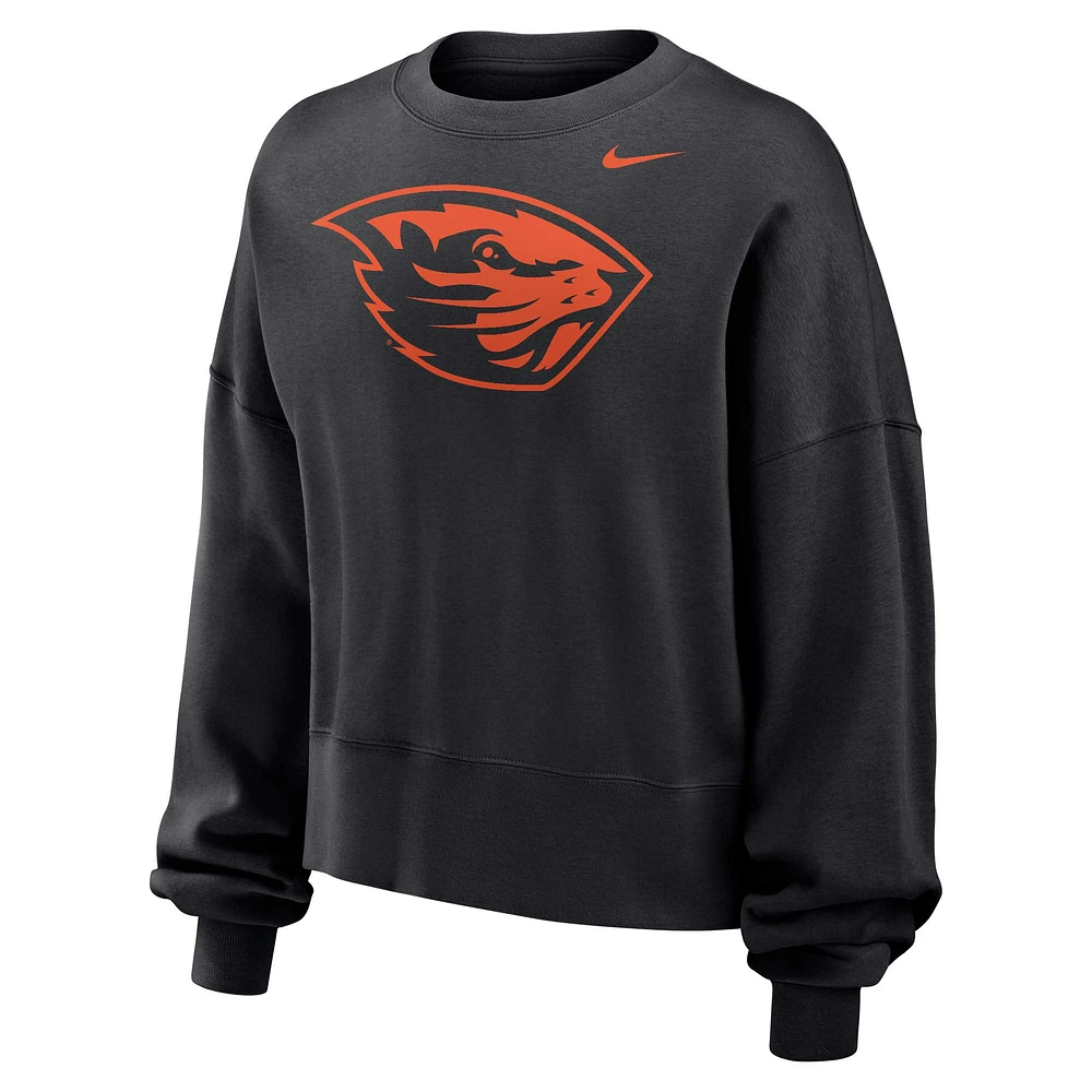 Sweat-shirt en molleton surdimensionné Nike Oregon State Beavers pour femme, noir, Phoenix