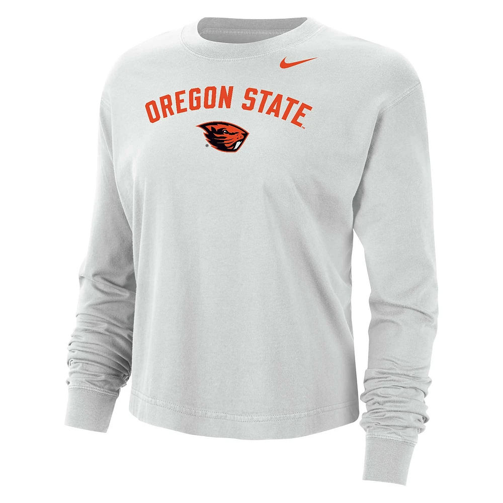 T-shirt à manches longues Nike Oregon State Beavers blanc pour femme