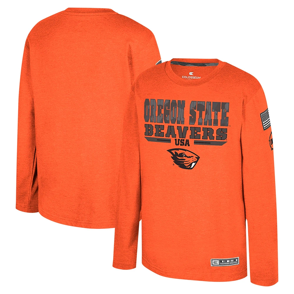 Youth Colosseum Heather Orange Oregon State Beavers OHT Military Appreciation Oorah Long Sleeve T-Shirt