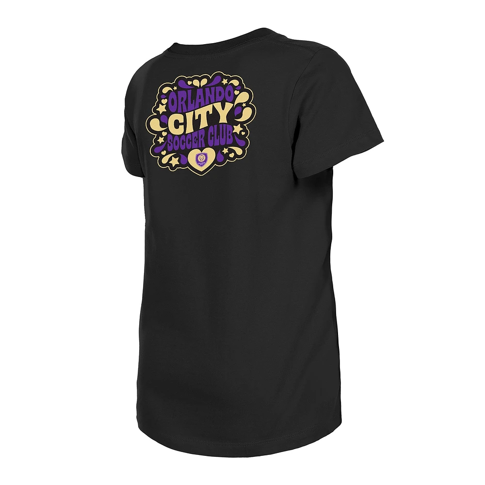 Girls Youth New Era Black Orlando City SC Bubble Heart T-Shirt
