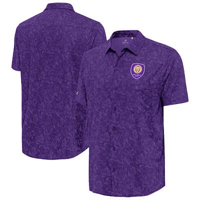 Men's Antigua  Purple Orlando City SC Lush Woven Button-Up Top