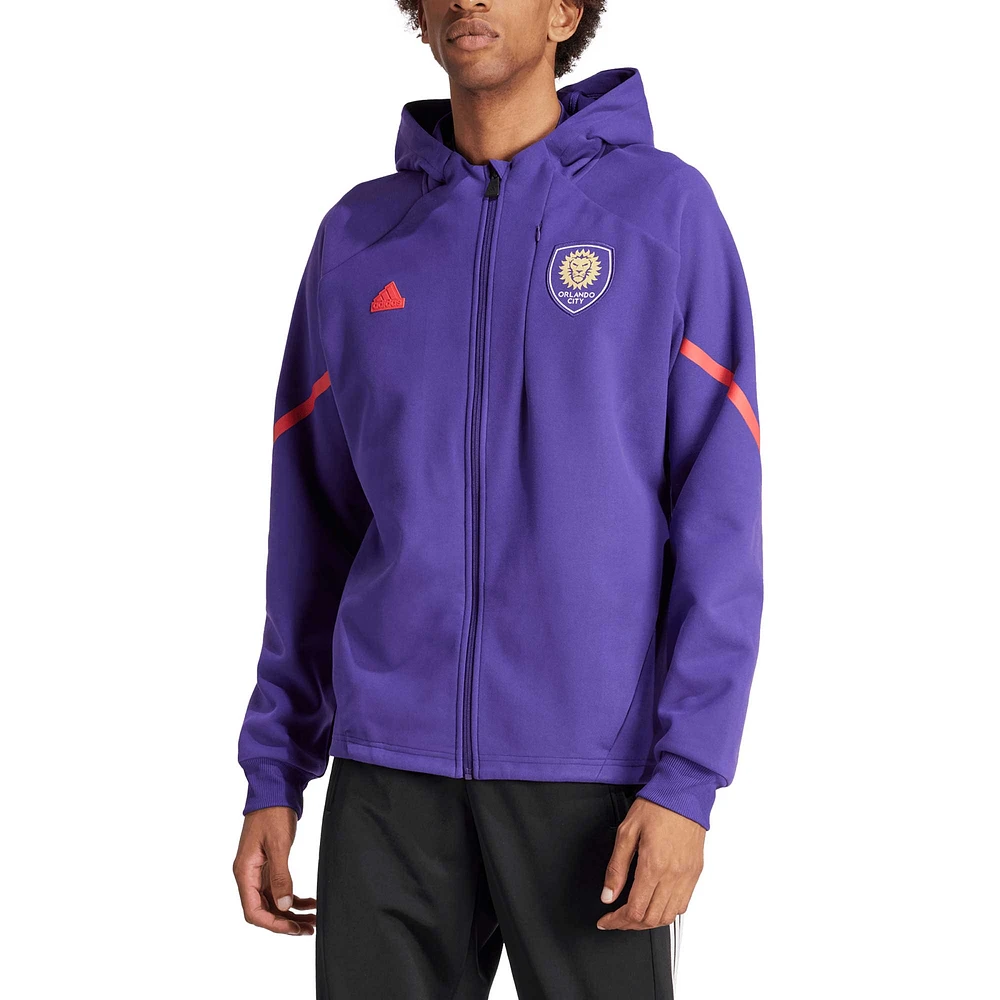 Veste violette adidas Orlando City SC 2024 Anthem Travel à manches raglan et fermeture éclair pour homme