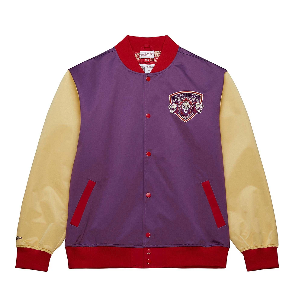 Veste violette à bouton-pression légère en satin Mitchell & Ness Orlando City SC 10e anniversaire pour hommes