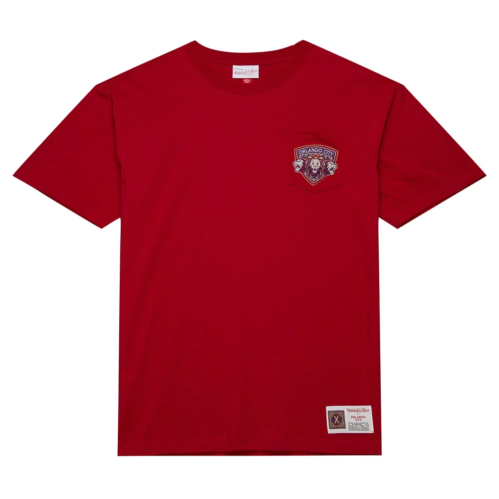 T-shirt rouge à poche premium Mitchell & Ness Orlando City SC 10e anniversaire pour hommes