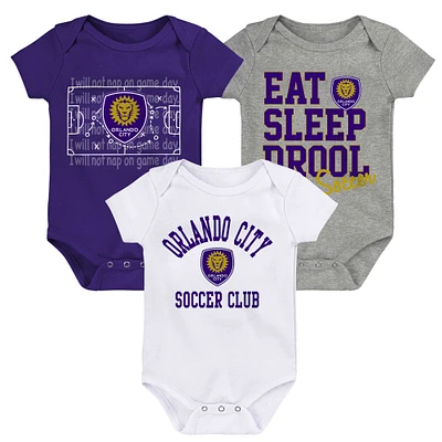 Ensemble de 3 bodys Orlando City SC violet/blanc/gris pour nouveau-né et nourrisson