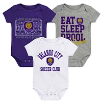 Newborn & Infant Purple/White/Gray Orlando City SC 3-Pack Bodysuit Set