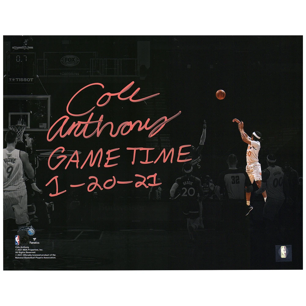 Cole Anthony Orlando Magic Autographed 11" x 14" Game-Winning Spotlight Photograph vs. Minnesota Timberwolves on January 20 2021 with "Game Time 1/20/21" Inscription