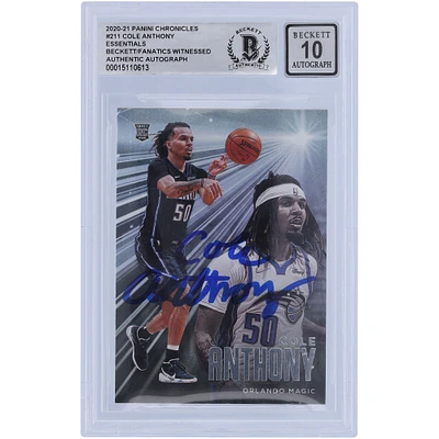Carte de recrue autographiée 2020-21 Panini Chronicles Essentials #211 Beckett Fanatics Witnessed Authenticated 10 Rookie Card de Cole Anthony Orlando Magic