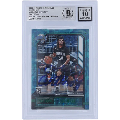 Cole Anthony Orlando Magic Autographed 2020-21 Panini Chronicles Playbook Green Ice Prizm #186 Beckett Fanatics Witnessed Authenticated 10 Rookie Card
